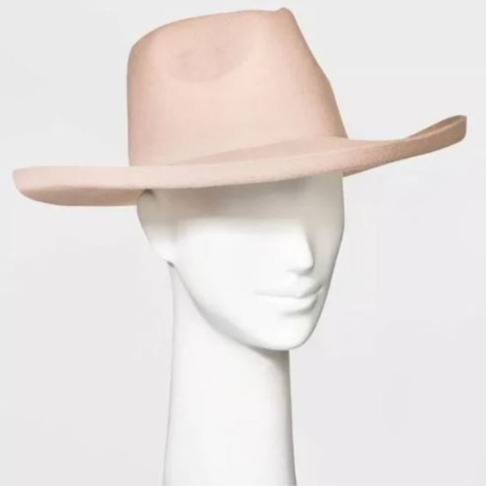 NWT Universal Thread Women's Upturned Wide Brim Felt Fedora Hat Taupe - Picture 2 of 7